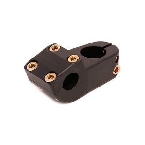 COPY - FIT BIKE CO BMX AITKEN BICYCLE STEM BLACK w/ GOLD BOLTS MIKE AITKEN